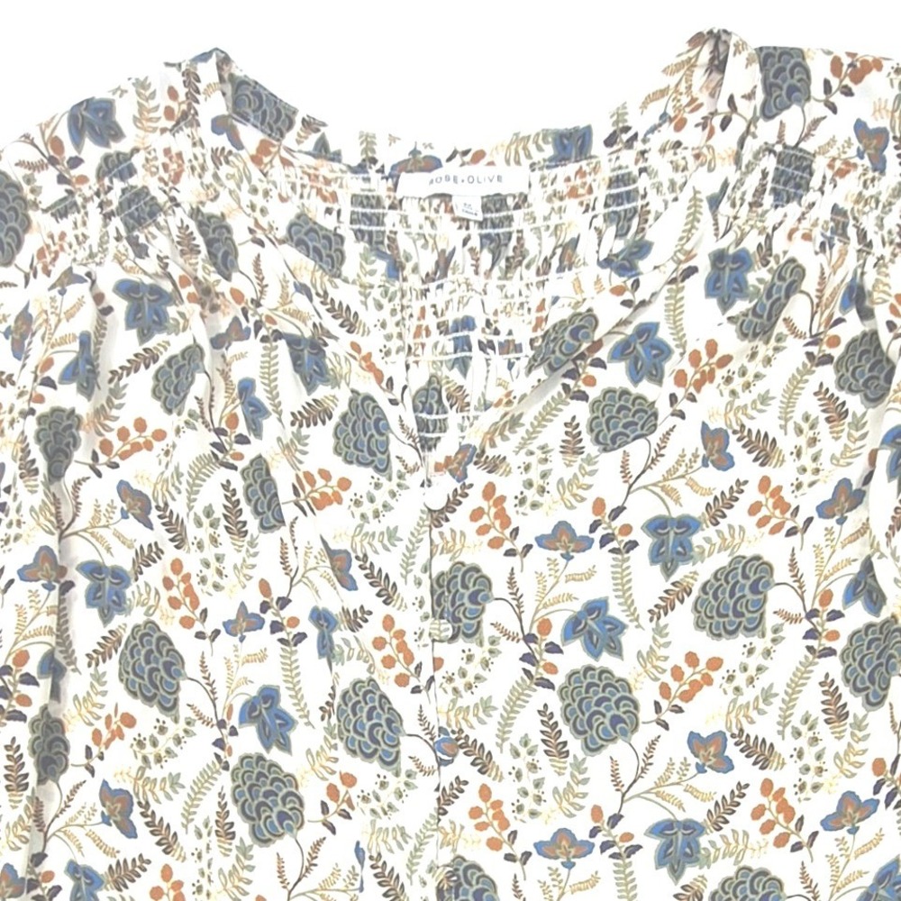Rose + Olive Blouse Womens 2X Multicolor Floral Smocked V-Neck Boho Top